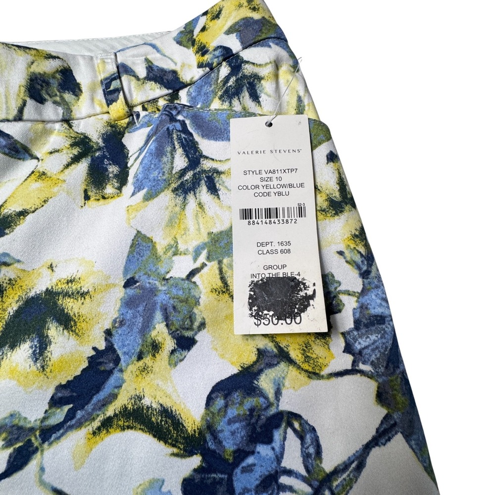 NEW Valerie Stevens Blue Yellow Floral‎ Capri Pants Womens 10 Trousers Cottage - Picture 7 of 12